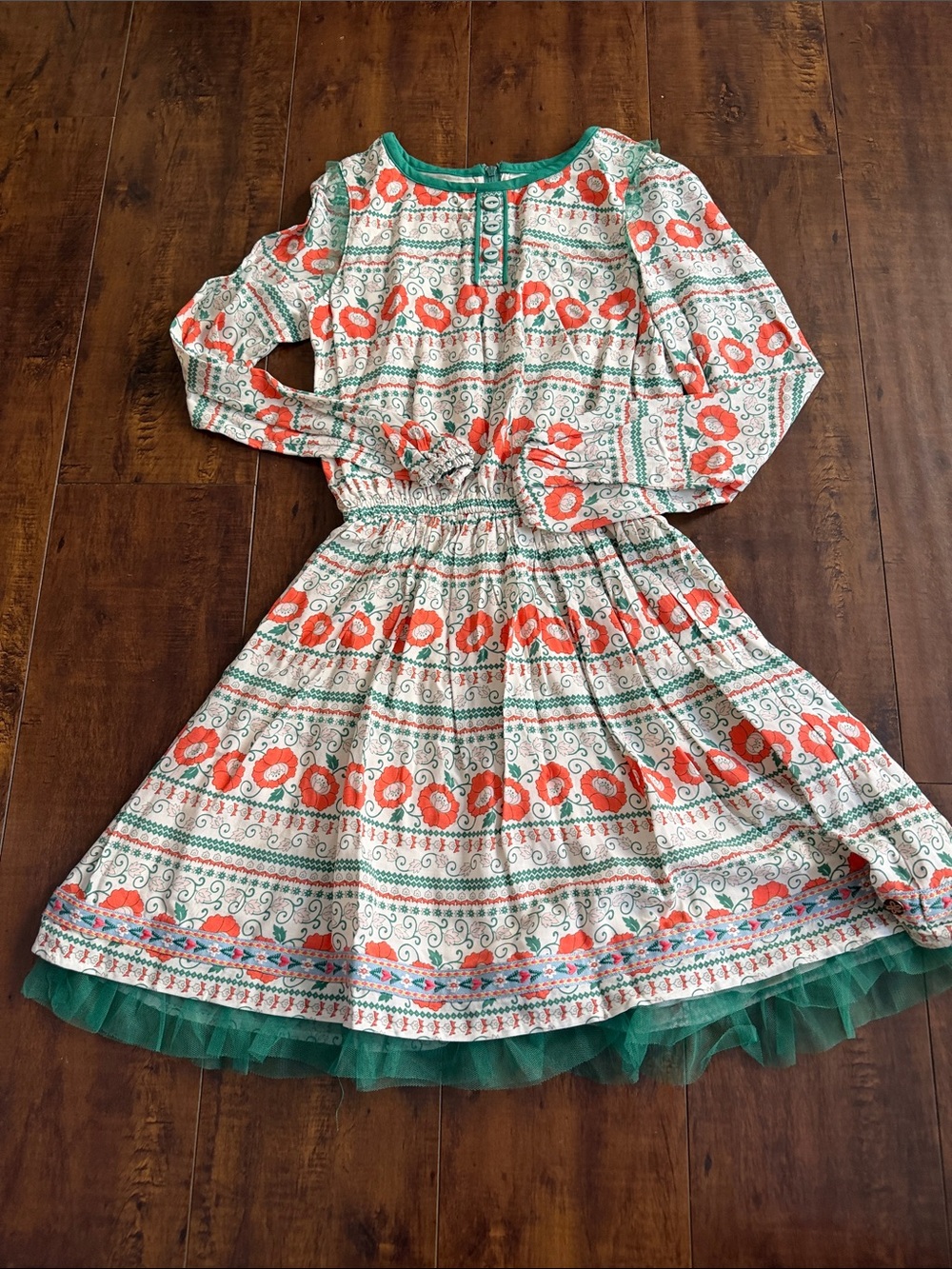 Matilda Jane Cream Dress with Coral Floral and Green Trim